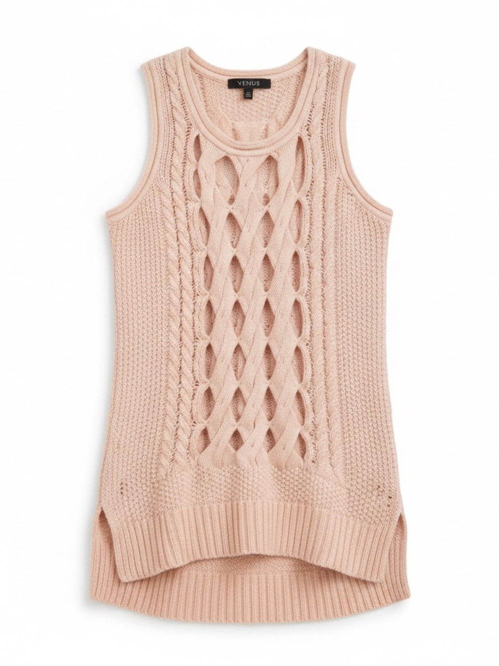 VENUS Pink Cable Knit Sleeveless Crew Neck Tunic Sweater S - Picture 2 of 11